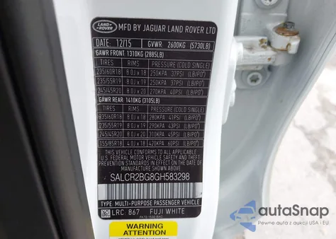 2016 Land Rover Discovery Sport Hse z USA, uszkodzony, nr VIN SALCR2BG8GH583298